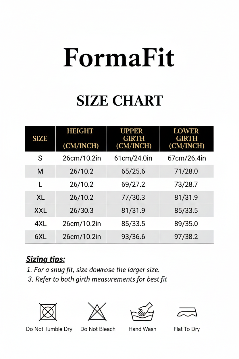 FormaFit Size Chart - Black & Gold