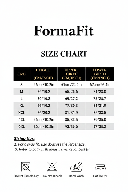 FormaFit Size Chart - Black & Gold